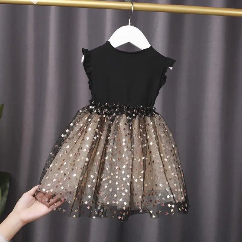 1 to 7 Years 2023 New Baby Dress Spring and Summer New Korean Girl Cotton Tutu Skirt Star Net Gauze Princess Dress - Kenner House Emporium