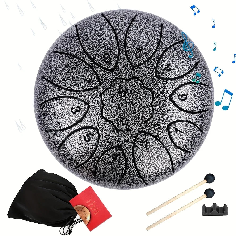 Colourful Steel Tongue Drum Outdoors Rain Drum Instrument 6 inch Hand Drum Ethereal Drum Sticks Percussion Drum Accessories - Kenner House Emporium