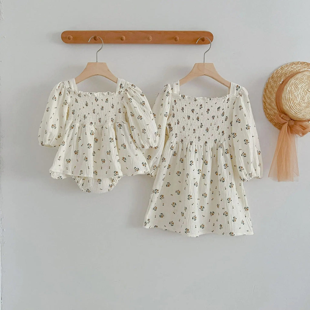 Spring Autumn Infant Kids Baby Girls Long Sleeve Rose Print Sisters Dress Newborn Kids Baby Girls Children Clothes Rompers - Kenner House Emporium