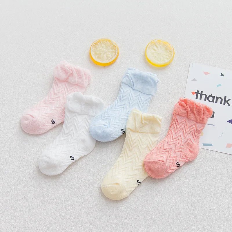 5 Pairs/lot 0 to 7 Years Spring Summer Thin Mesh Socks For Girls Boys Cute Animal Children's Thin Sock Baby Newborn Short Socks - Kenner House Emporium