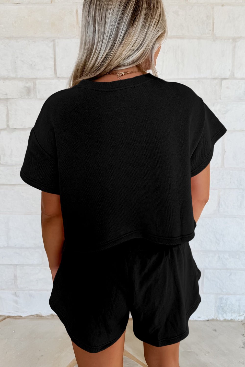 Black Cropped Tee and Ruffle High Waist Skort Set - Kenner House Emporium