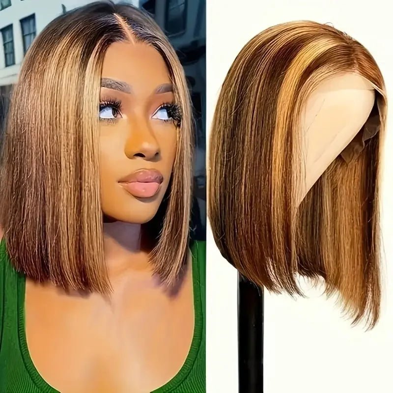 100% Human Hair Wigs 13x4 Lace Human Hair Lace Frontal Wig Ready Wear Bob Wigs 220Density For Black Women 4/27 Color Gold - Kenner House Emporium
