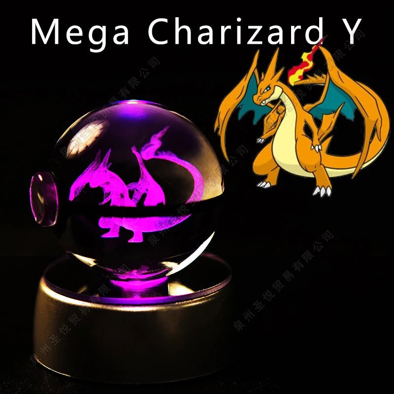 Pokemon Crystal Ball 3D Pikachu Gengar Mewtwo Night Light Lamp Pokeball 3D Glass Pokemon Crystal Ball Statue Kids Birthday Gift - Kenner House Emporium