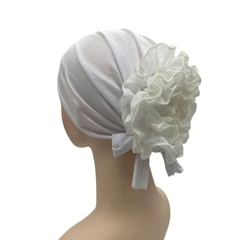 Women's Chiffon Headscarf With Flower Decoration,Monochromatic Elastic Breathable Head Wrap Suitable For Spring,Summer,Autumn - Kenner House Emporium