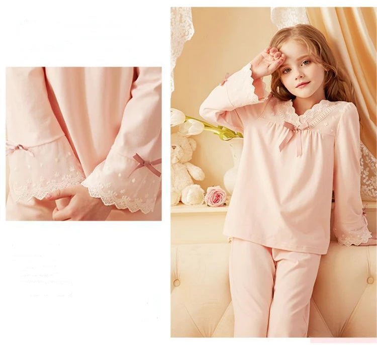 Girls' Pajamas Cotton Princess Style Suit Spring Autumn Long - Sleeved T-Shirt Trousers Cute Baby Home Service Clothes Tops+Pants - Kenner House Emporium