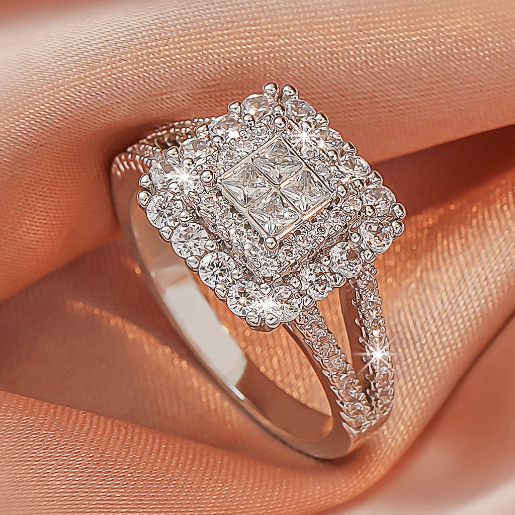Large multi row white Synthetic Zirconia, fashionable, stylish, and atmospheric. Couples, lovers, gifts, wedding rings, Holiday Accessories, Couple Jewelry, Elegant Rings, Stylish Jewelry, Plated Rings, Highquality Finish, St - Kenner House Emporium