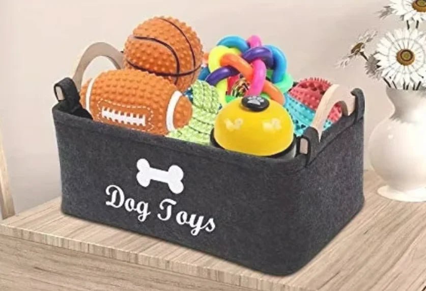 Felt pet toy box, dog toy box, storage basket box - perfect for organizing pets - Kenner House Emporium