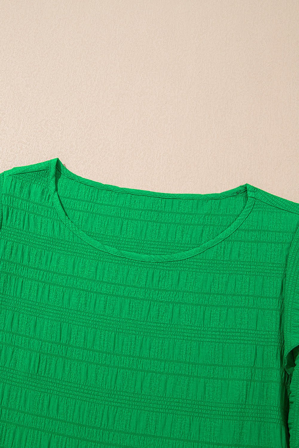 Dark Green Ruffle Sleeve Textured Smocked Blouse - Kenner House Emporium