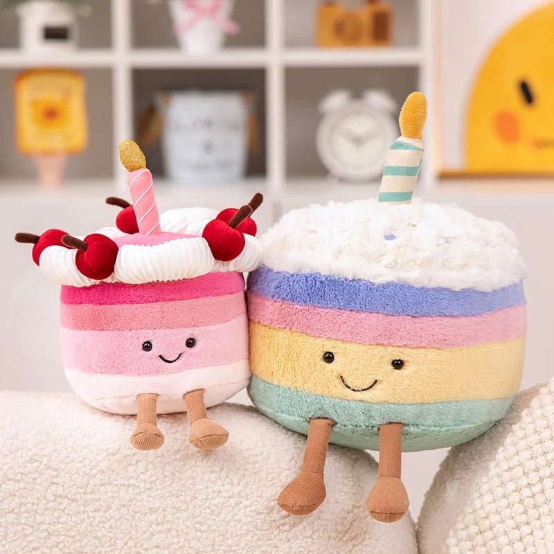 Kawaii Smile Cake Plush Toys Soft Stuffed Dessert Dolls with Candle Cherry Birthday Xmas Gift For Kids Cuddly Home Party Decor - Kenner House Emporium