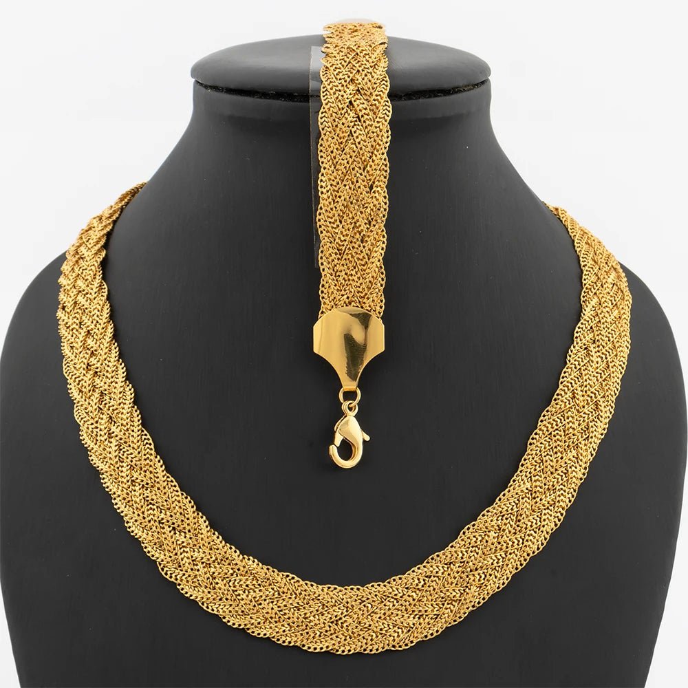 YM 10MM Woven Chain for Women Gold Plated Necklace and Bracelet 40CM Hollow Chain Dubai Africa Luxury Punk Jewellery Accessaries - Kenner House Emporium
