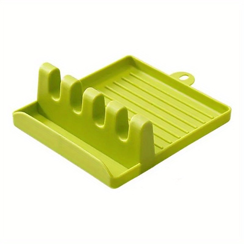 1pc White/Green Kitchen Utensil Holder with 4 Slots, Multi - Functional Stove Utensil Organizer, Smooth Plastic Easy - to - Clean Design with Hanging Hole for Drying, Raised Edge Anti - Spill Design, Suitable for Spatulas, Ladles, Ch - Kenner House Emporium