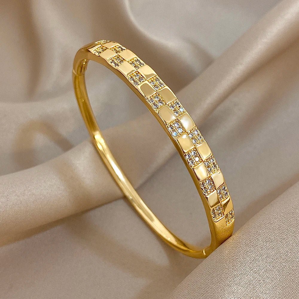 Freetry Classic Zircon Hollow Out Heart Bangle for Women Plated Spring Bangle Cuff Bracelet Female Jewelry Gift Hand Decoration - Kenner House Emporium