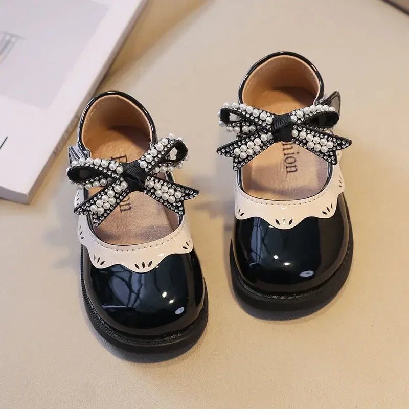 2024 Spring Summer Girl's Shoes Beading Bow - tie Baby Girl Shoes Crystal Princess Dress Shoes Bordered Children Footwear F02262 - Kenner House Emporium