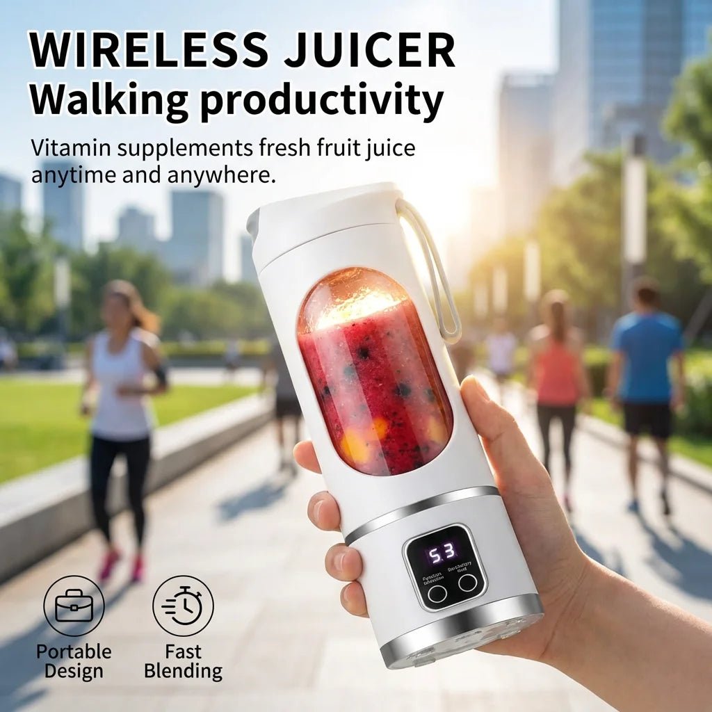 2025 Mini Electric Juicer with Powerful Motor 450ML Large Capacity Digital Display Crushed Ice Household Charging Juice Cup - Kenner House Emporium