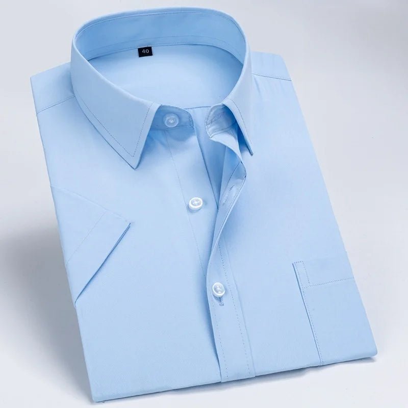Business Dress Shirt Men Short Sleeve Autumn Spring Fashion Solid Casual Formal White Work Office Simple Basic Man Clothe S - 7XL - Kenner House Emporium