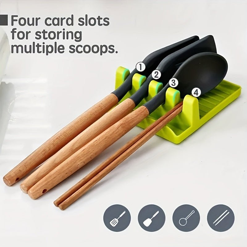 1pc White/Green Kitchen Utensil Holder with 4 Slots, Multi - Functional Stove Utensil Organizer, Smooth Plastic Easy - to - Clean Design with Hanging Hole for Drying, Raised Edge Anti - Spill Design, Suitable for Spatulas, Ladles, Ch - Kenner House Emporium