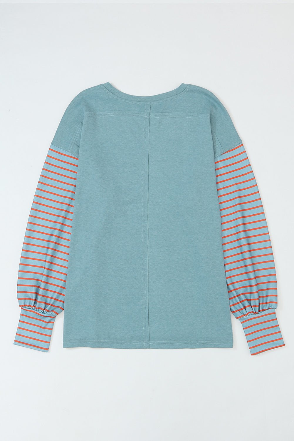 Green Colorblock Striped Bishop Sleeve Top with Side Slits - Kenner House Emporium