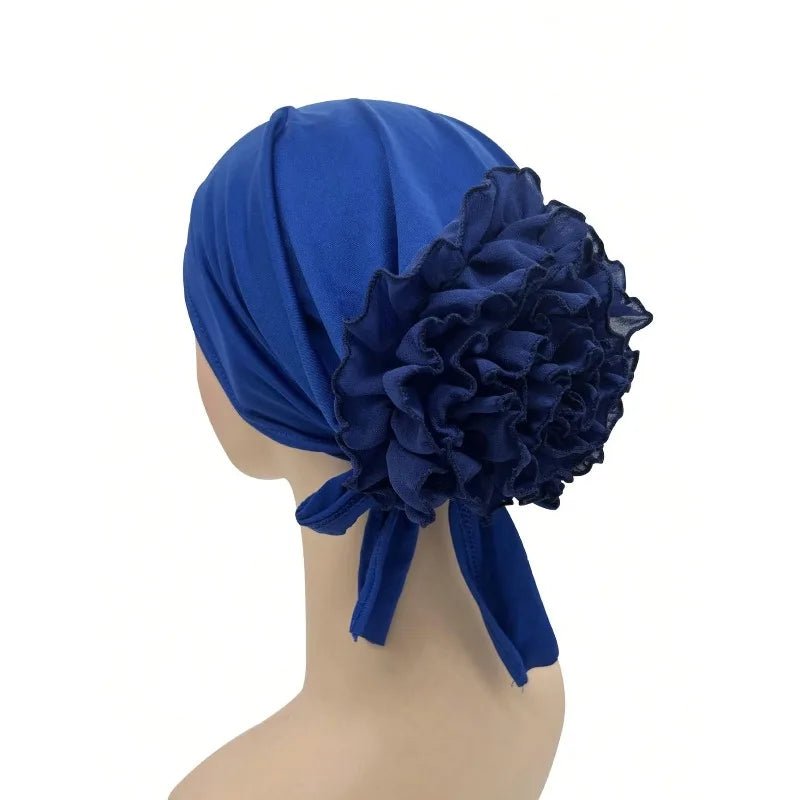 Women's Chiffon Headscarf With Flower Decoration,Monochromatic Elastic Breathable Head Wrap Suitable For Spring,Summer,Autumn - Kenner House Emporium