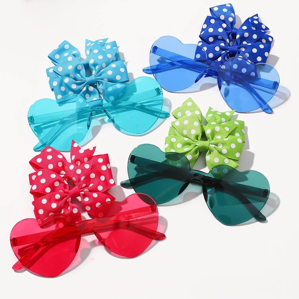 3Pcs/Pack Solid Dot Hair Bows Clip Girls Boutique Bowknot Hair Clips Kids Colorful Heart Sun Glasses Children Hair Accessories - Kenner House Emporium
