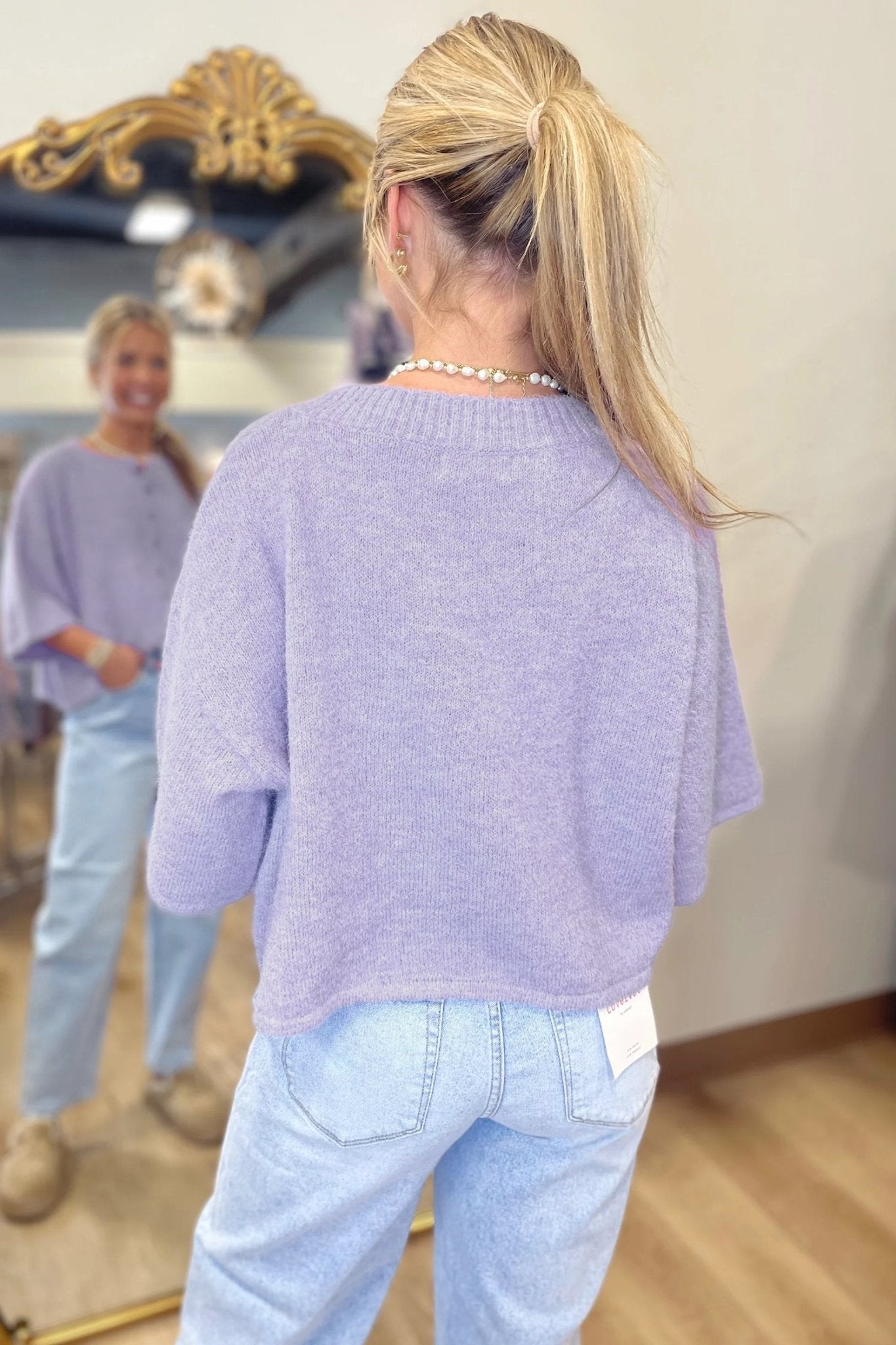 Lavendula 3/4 Sleeve Boxy Knit Button Down Sweater Cardigan - Kenner House Emporium