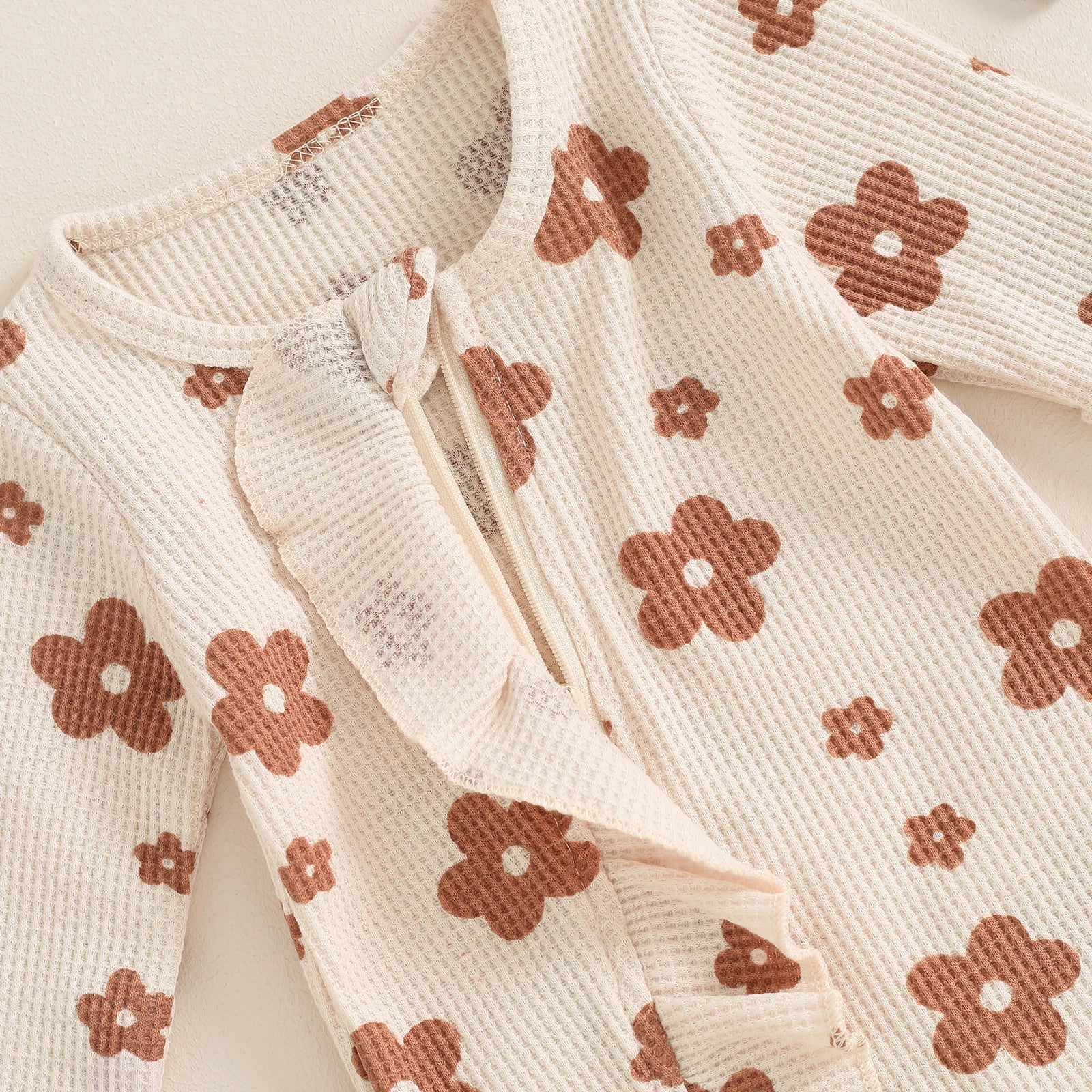 Toddler Baby Girls Floral Footies Jumpsuit and Headband Children Cotton Long Sleeve Frills Zipped Autumn Spring Kids Clothes - Kenner House Emporium