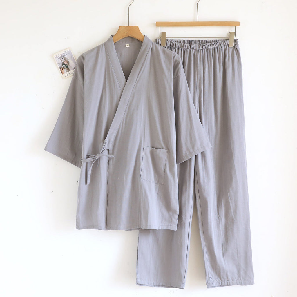 Kimono Robes Pajamas Set for Spring Autumn and Summer Thin Men's Cotton Loose Fit Large Size Half Sleeve Sleepwear Set - Kenner House Emporium