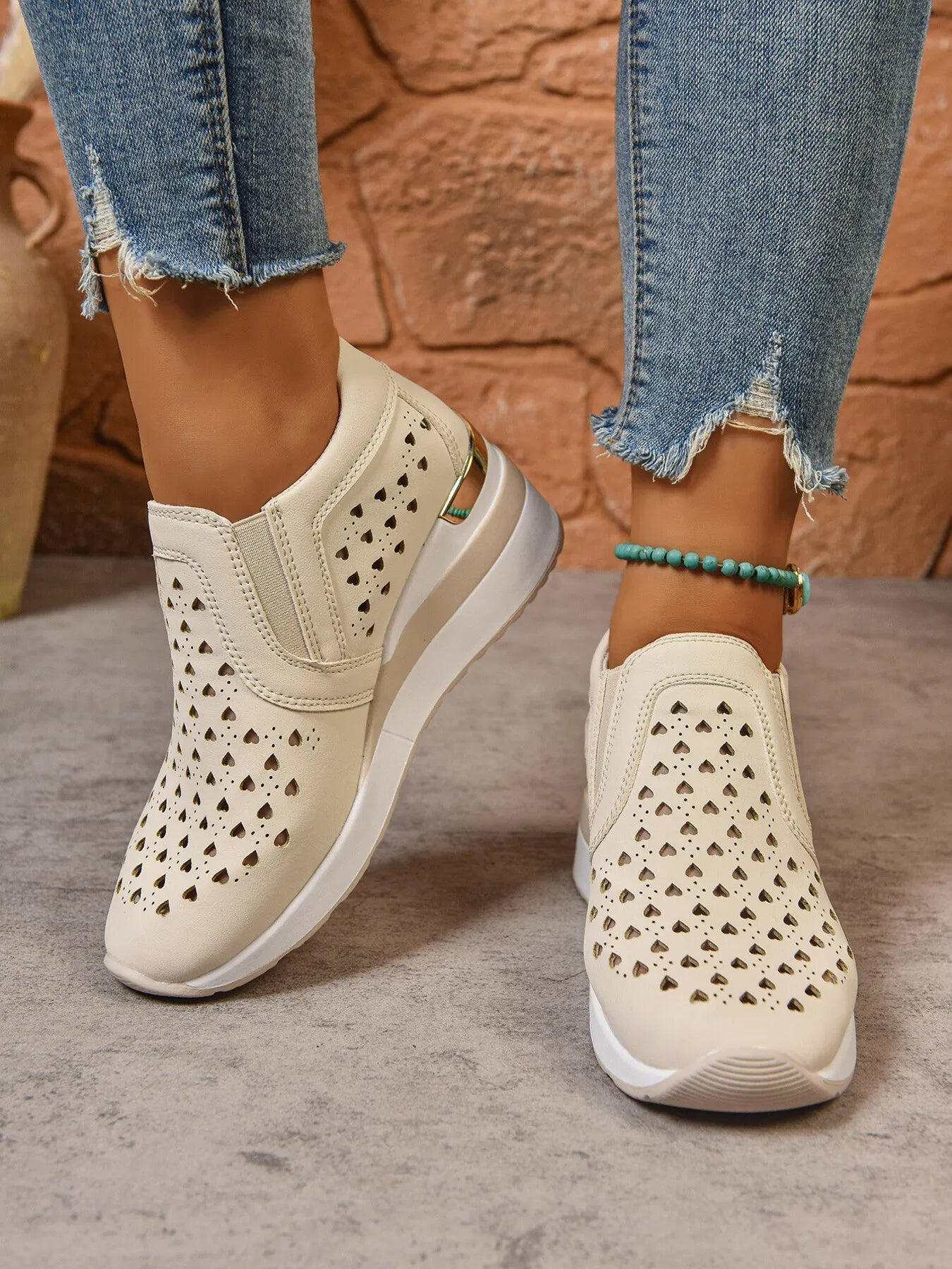 Breathable Cutout Wedge Sneakers - Kenner House Emporium