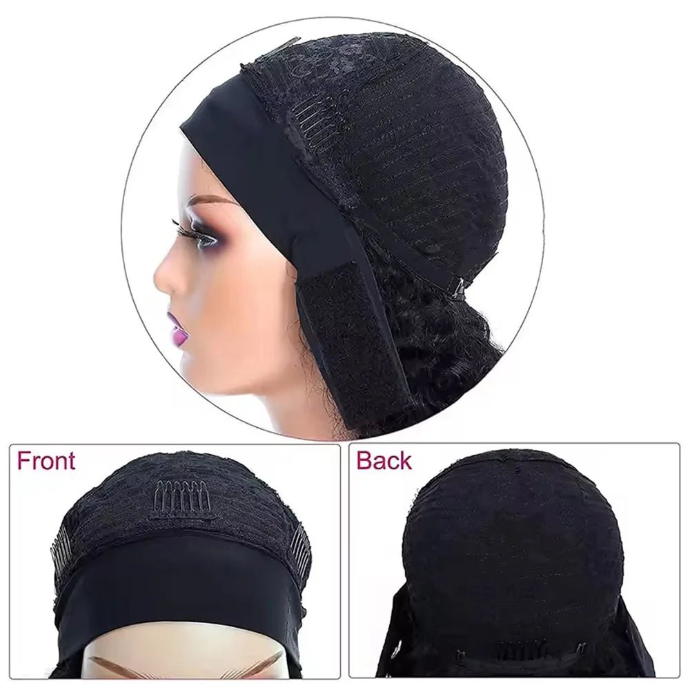Headband Wig Human Hair Curly Hair Wig Short Hair Wigs for Women Pixie Cut machine made Human Hair Wig Black Wig African Style - Kenner House Emporium