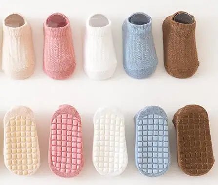 5 pairs Spring Summer Newborn Baby Socks Solid Color Infant Baby Floor Socks Soft Cotton Anti - slip Boat Socks For Girls Boys 0 - 5 - Kenner House Emporium