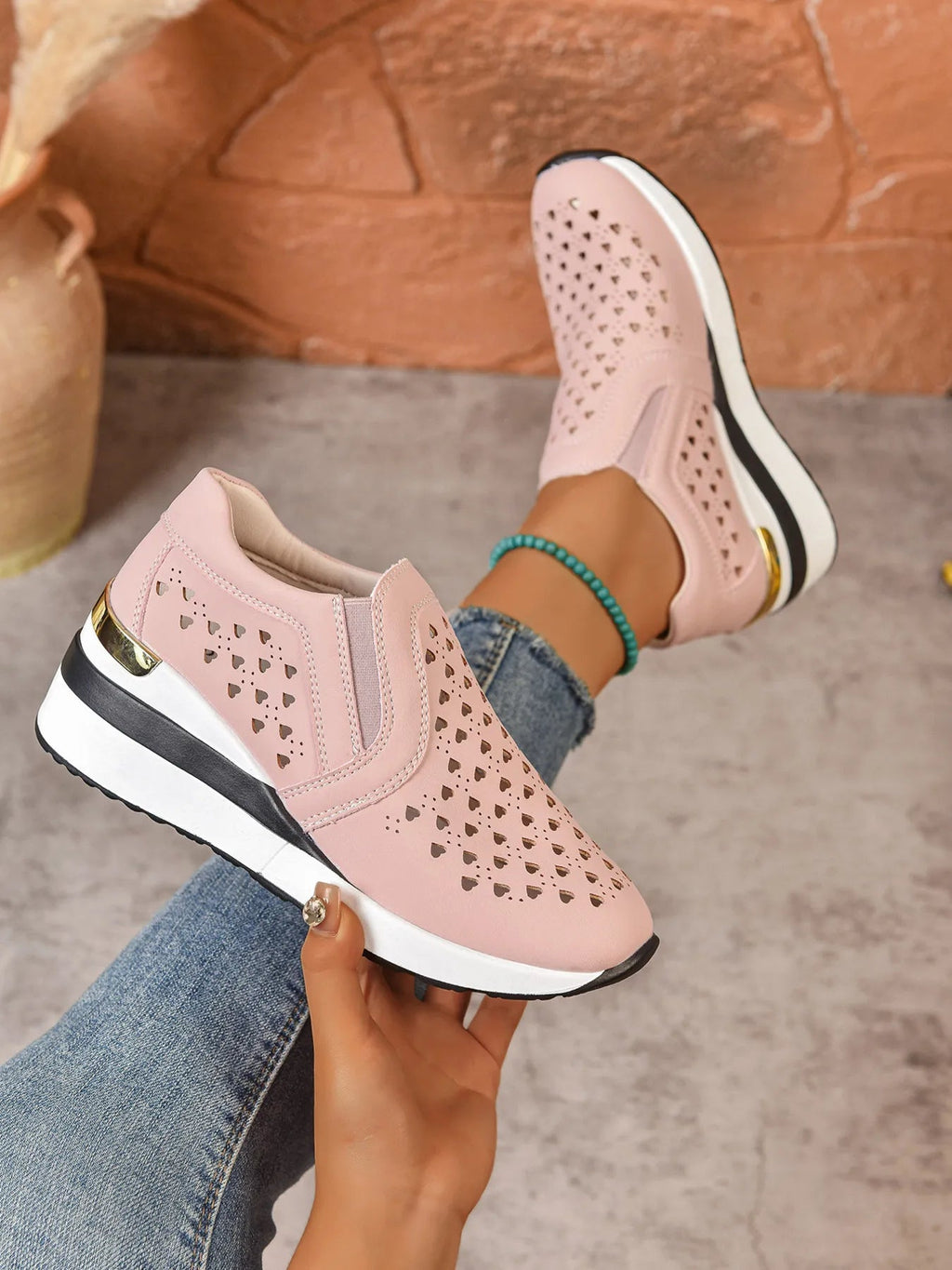 Breathable Cutout Wedge Sneakers - Kenner House Emporium
