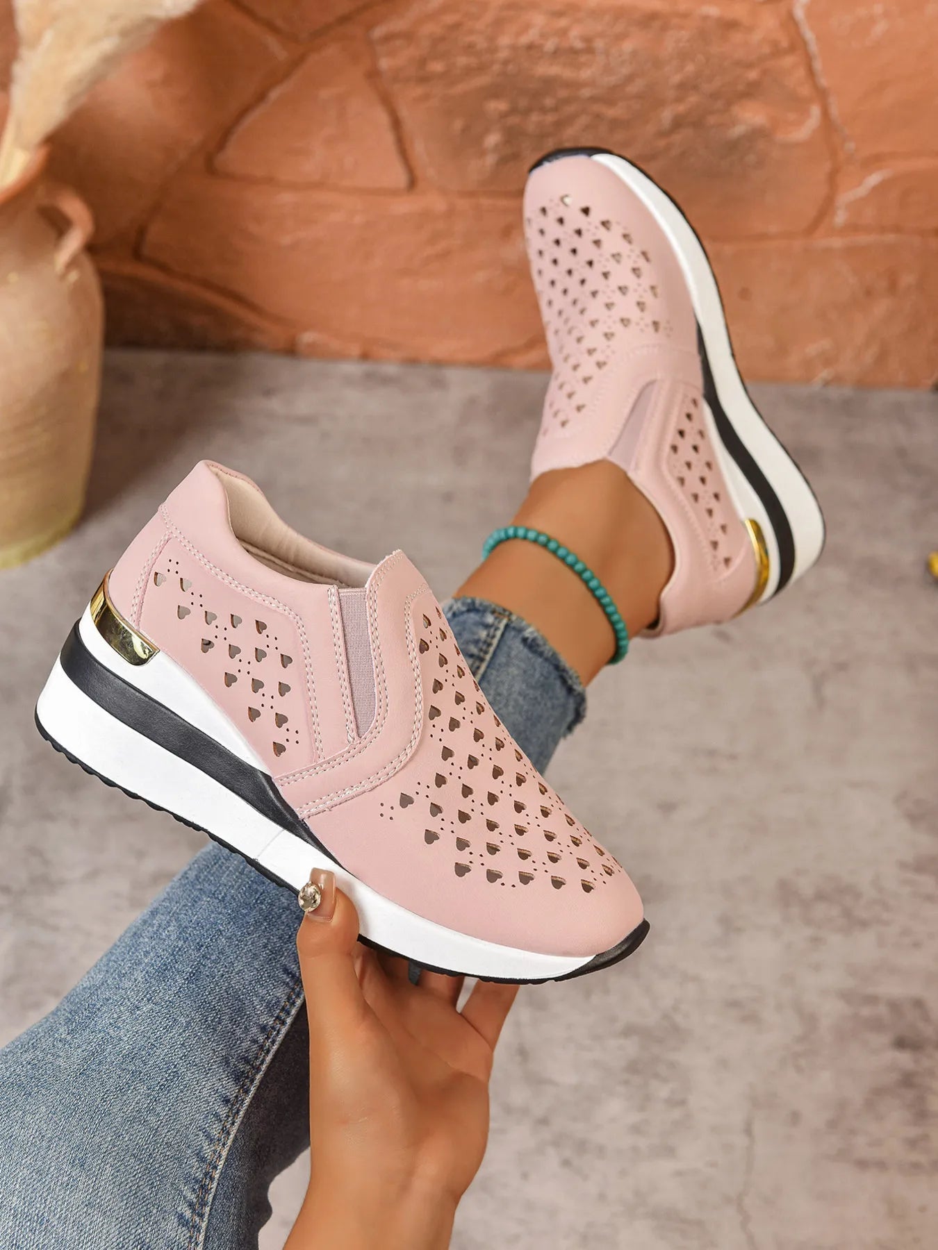 Breathable Cutout Wedge Sneakers - Kenner House Emporium