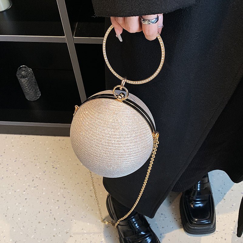 Light Luxury Spherical Bag Fashionable Versatile Round Ball Handbag, Shiny Evening Clutch, Women'S Classic Party Tote for Carnival Music Festival - Kenner House Emporium