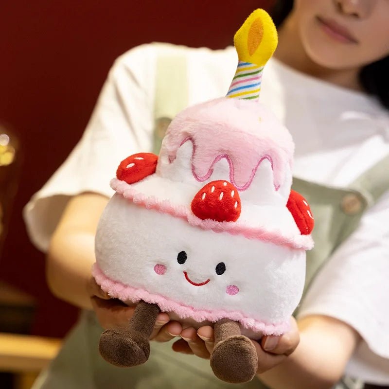 Cartoon Anime Kawaii Pink Rainbow Strawberry Cotton Candy Cake Plush Toy Cute Happy Birthday Cake Dolls Children's Handmade Gift - Kenner House Emporium