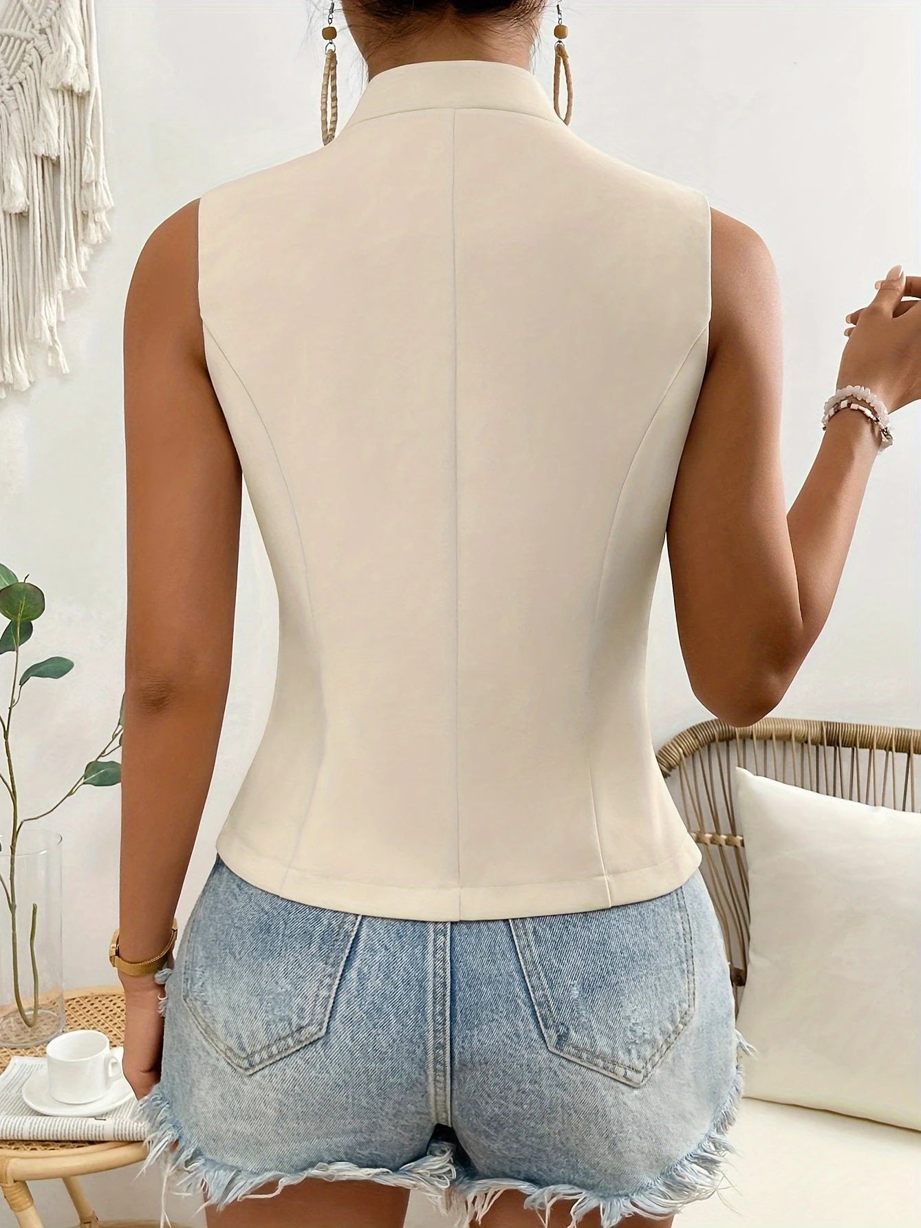 Vests Women Solid V - neck Slim Single Breasted European Style Elegant Ladies Commuting All - match Spring Summer Stylish Outwear - Kenner House Emporium