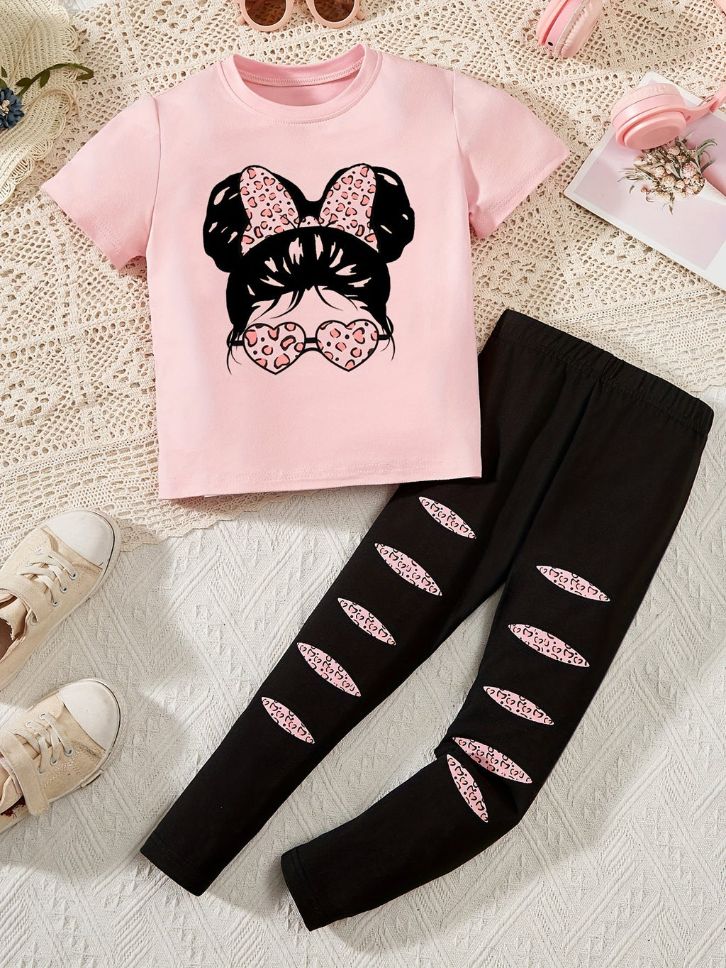 2pcs Cartoon Girl Graphic Outfits Girls Comfy Pullover + Pants Set For Outdoor - Kenner House Emporium