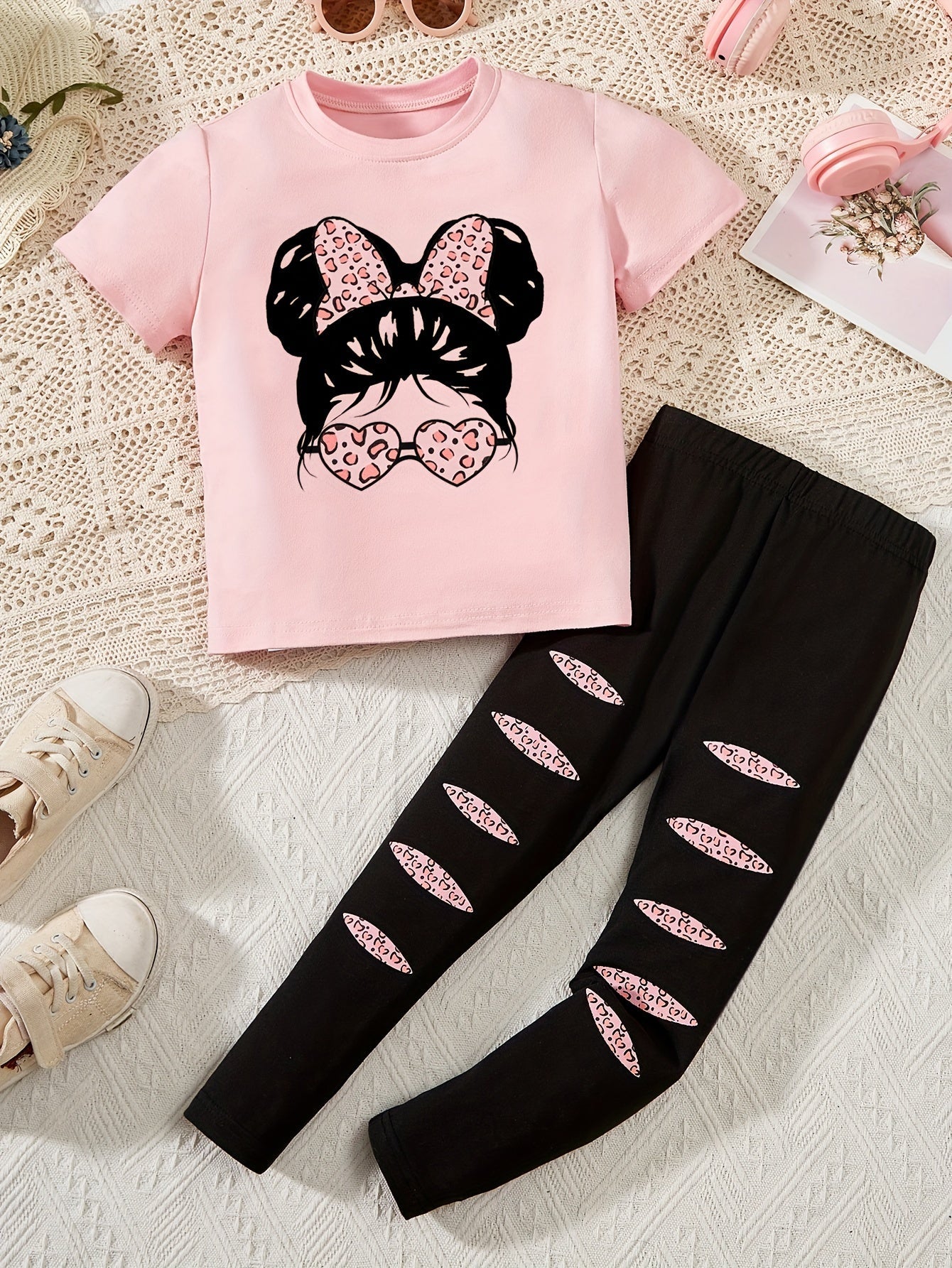 2pcs Cartoon Girl Graphic Outfits Girls Comfy Pullover + Pants Set For Outdoor - Kenner House Emporium