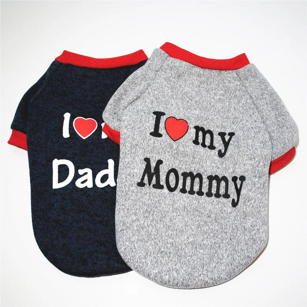 Small Dog Clothes Cute Puppy Cat Clothing Cotton T-shirt Chihuahua Pug Clothes Vest Spring Autumn Pet Costume I Love Daddy Mommy - Kenner House Emporium