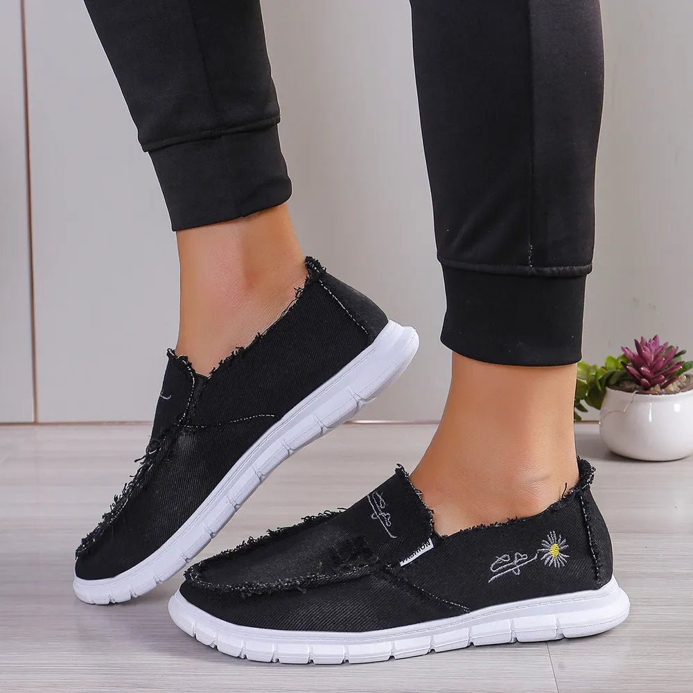 Raw Edge Round Toe Embroidery Flat Slip - Ons - Kenner House Emporium