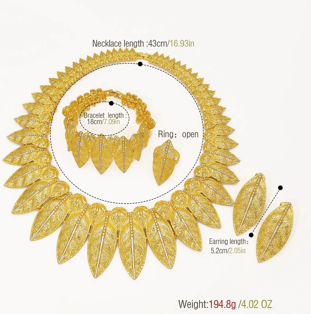 GZJPEI Italian 18K Gold Plated Jewelry Set Vintage Leafs Design Exaggeration Large Jewellry For Women Wedding Gift 2025 New - Kenner House Emporium