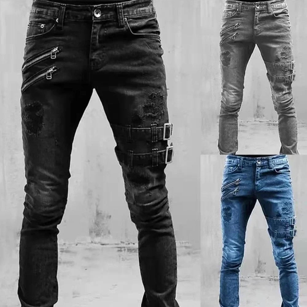 2024 Plus Size Straight Jeans Man Pants Spring Summer Boyfriend Jeans Streetwear Skinny Zips 3 Colors Cacual Long Denim Trousers - Kenner House Emporium