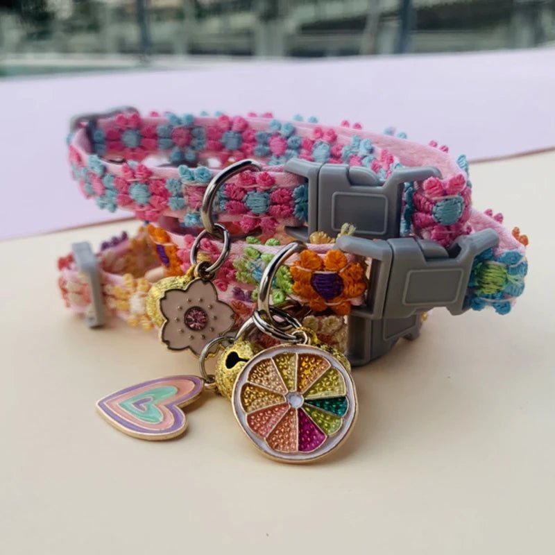 Pet Collar With Bell Cartoon Footprint Colorful Dog Puppy Kitten Collar Adjustable Safety Bell Ring Necklace Pet Accessories - Kenner House Emporium