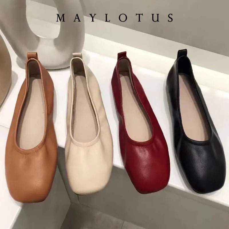 2026 Women Shoes Brand Designer Ballet Flats Woman Round Toe Japanned Leather Flats Vintage Narrow Band Loafers - Kenner House Emporium