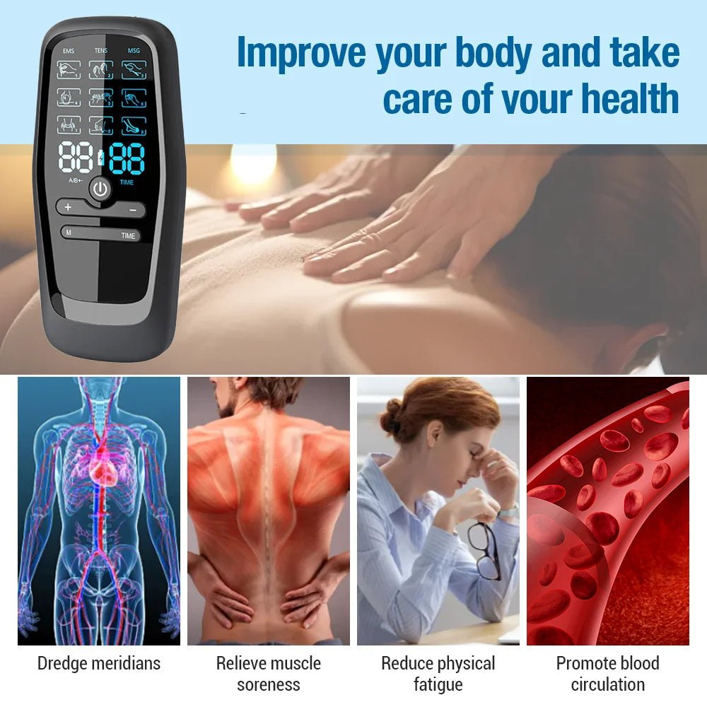 Electric 9 Modes Digital Therapy Muscle Stimulator Physiotherapy Microcurrent Tens electrostimulator EMS Pulse Body Massager - Kenner House Emporium