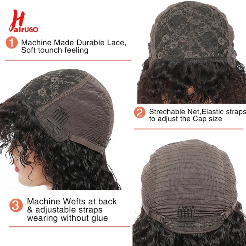 Curly Human Hair Wigs Full Machine Made Wigs For Woman Natural Color Pixie Cut Human Hair Wigs Pixie Cut Wigs HairUGo - Kenner House Emporium