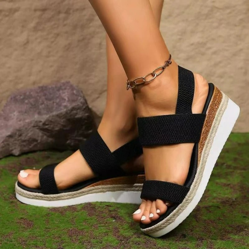Women's Sandals Wedge Platform Shoes Open Toe Solid Color Beach Shoes Hot Sale Non - slip Sandals Slip on Elastic Fabric Sandals - Kenner House Emporium