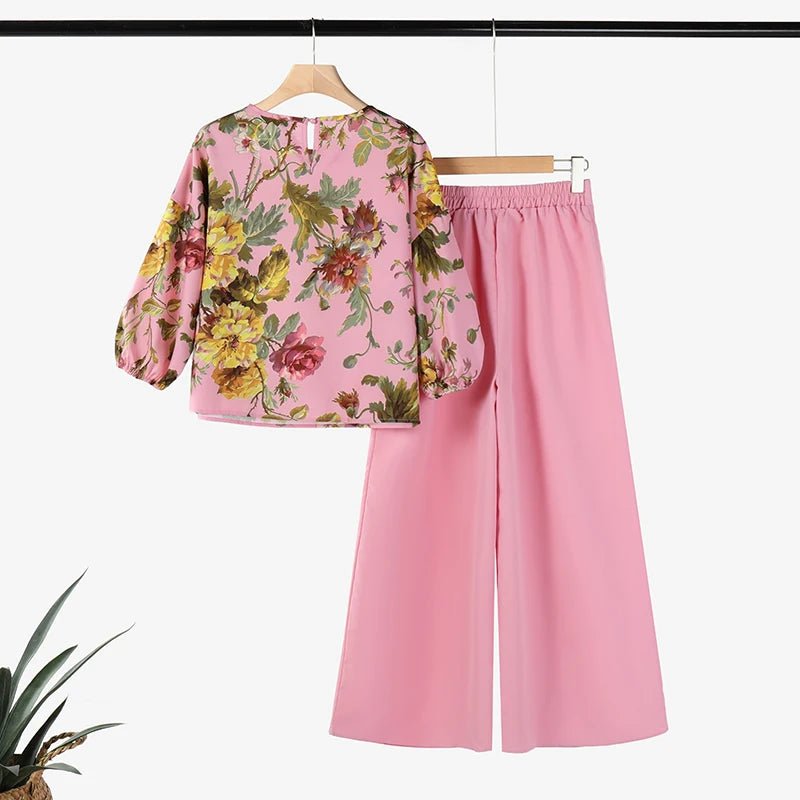 ZANZEA Spring 2pcs Outfits Women Pant Sets 3/4 Sleeve Floral Printed Blouse Loose Trousers Suits Elegant Work Tracksuit Oversize - Kenner House Emporium