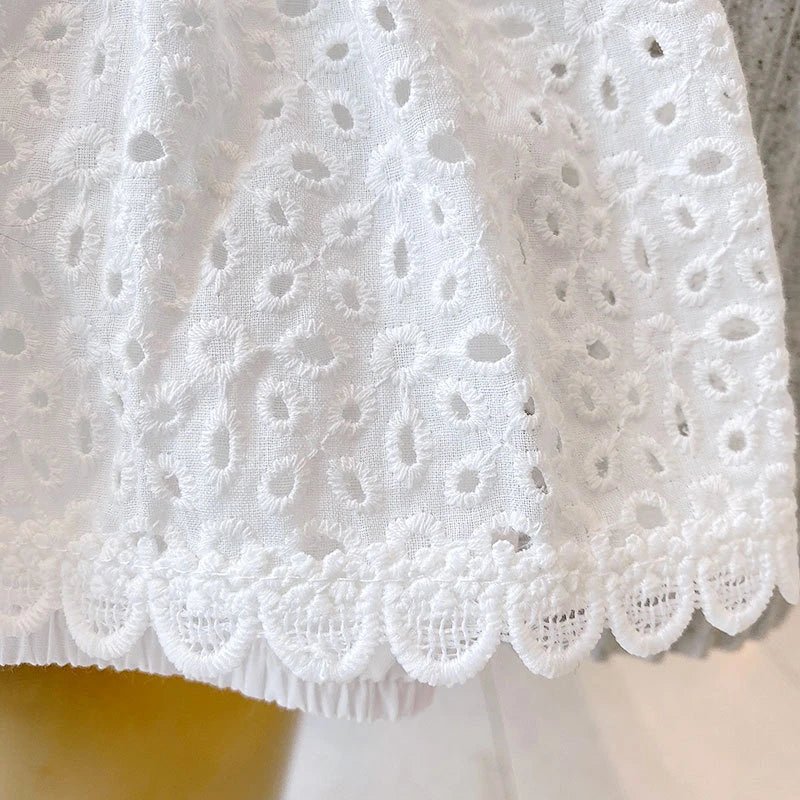 Girls Summer Clothing Sets Hollow Lace Suit Baby Casual Sleeveless T-shirt+Shorts Kids Clothing Sets Baby Clothes Outfits - Kenner House Emporium