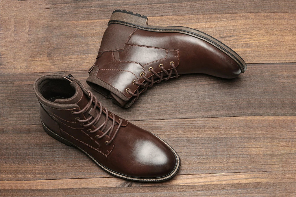 Dark Brown Men boots Spring British Style Leather Boots Retro Men Ankle Boots - Kenner House Emporium