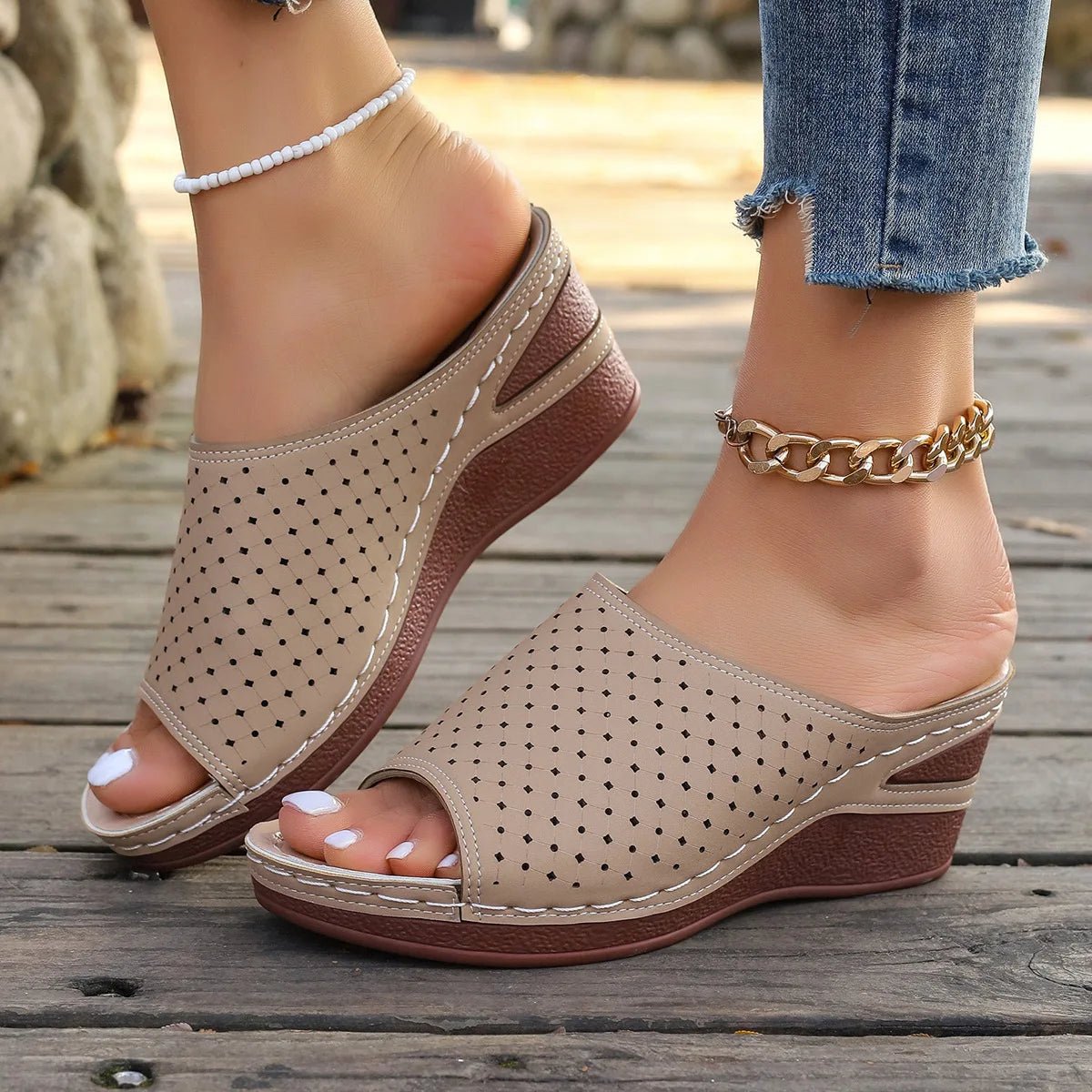 Sandals For Women 2025 Summer Dressy Women Shoes Thick Soled Wedge Sandals Fashionable One Foot Bohemian Beach Sandales Femmes - Kenner House Emporium