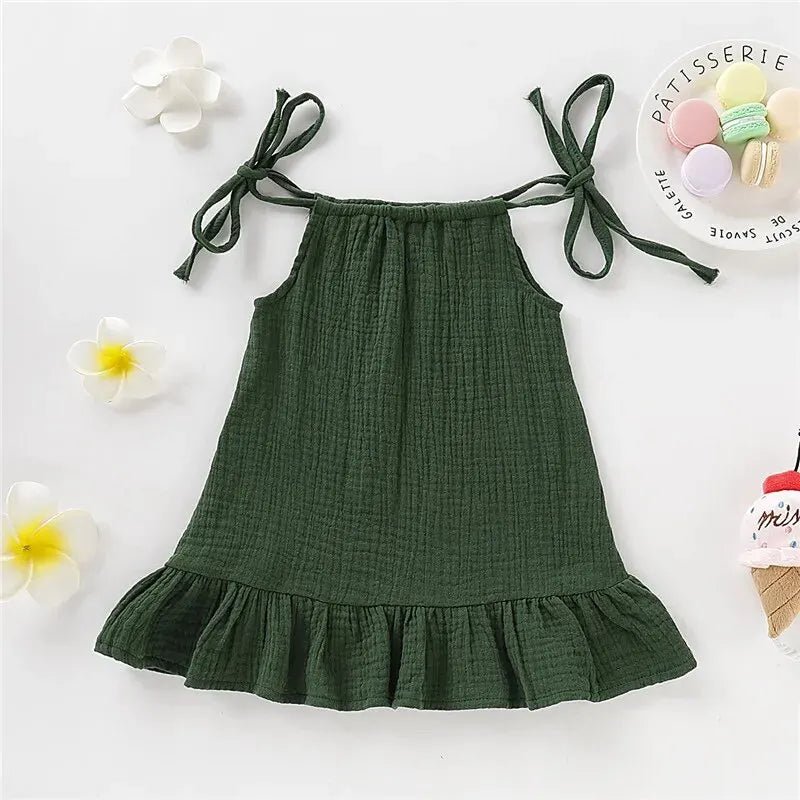 Children's Clothing Girl Solid Color Tie up Bow Dress, Suitable for 1 - 5 Year Old Girls Going out for Summer Fashion Dress - Kenner House Emporium